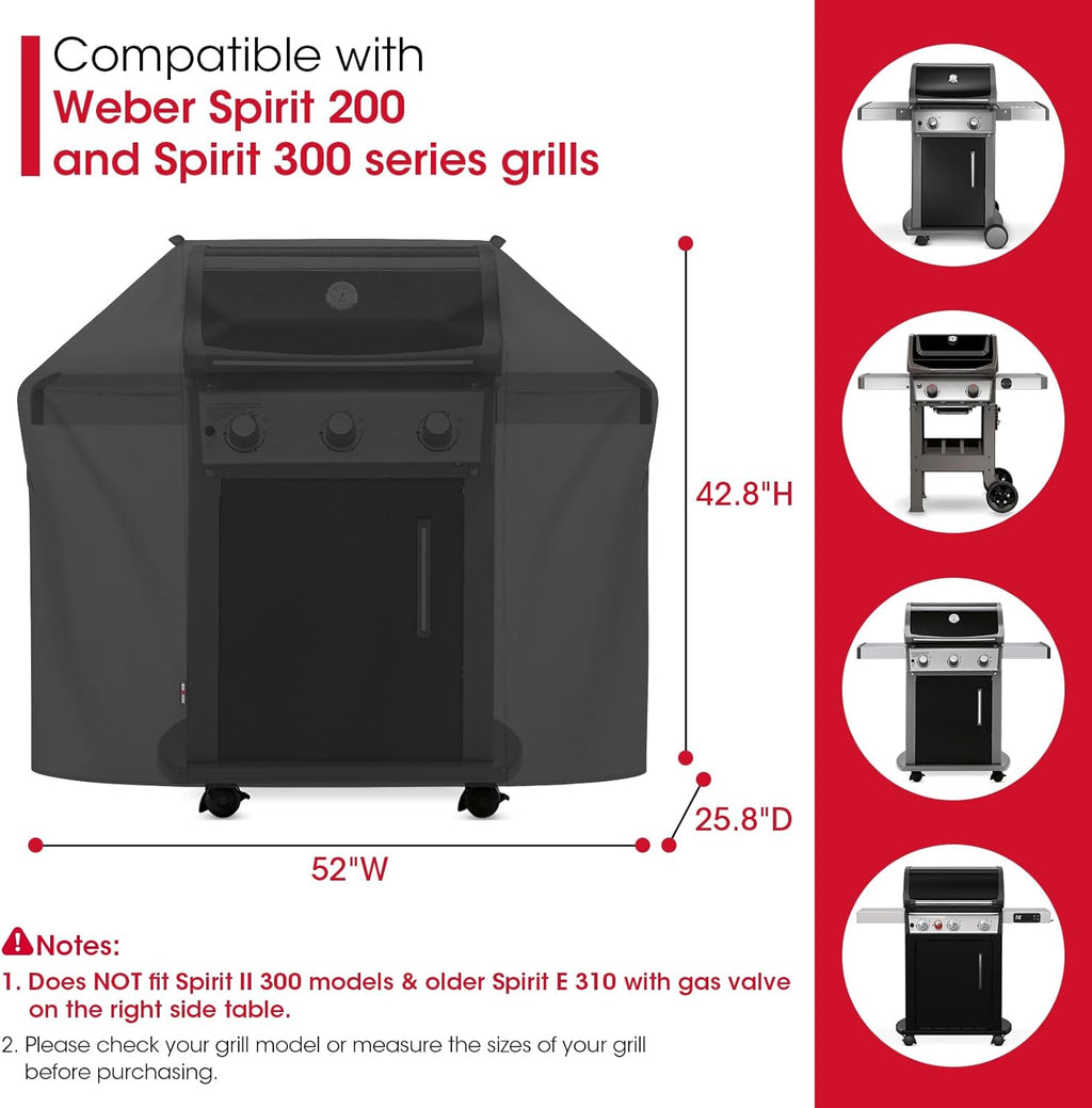 Unicook 52-Inch Grill Cover - Heavy-Duty Waterproof Protection for Weber Spirit 200/300 Series