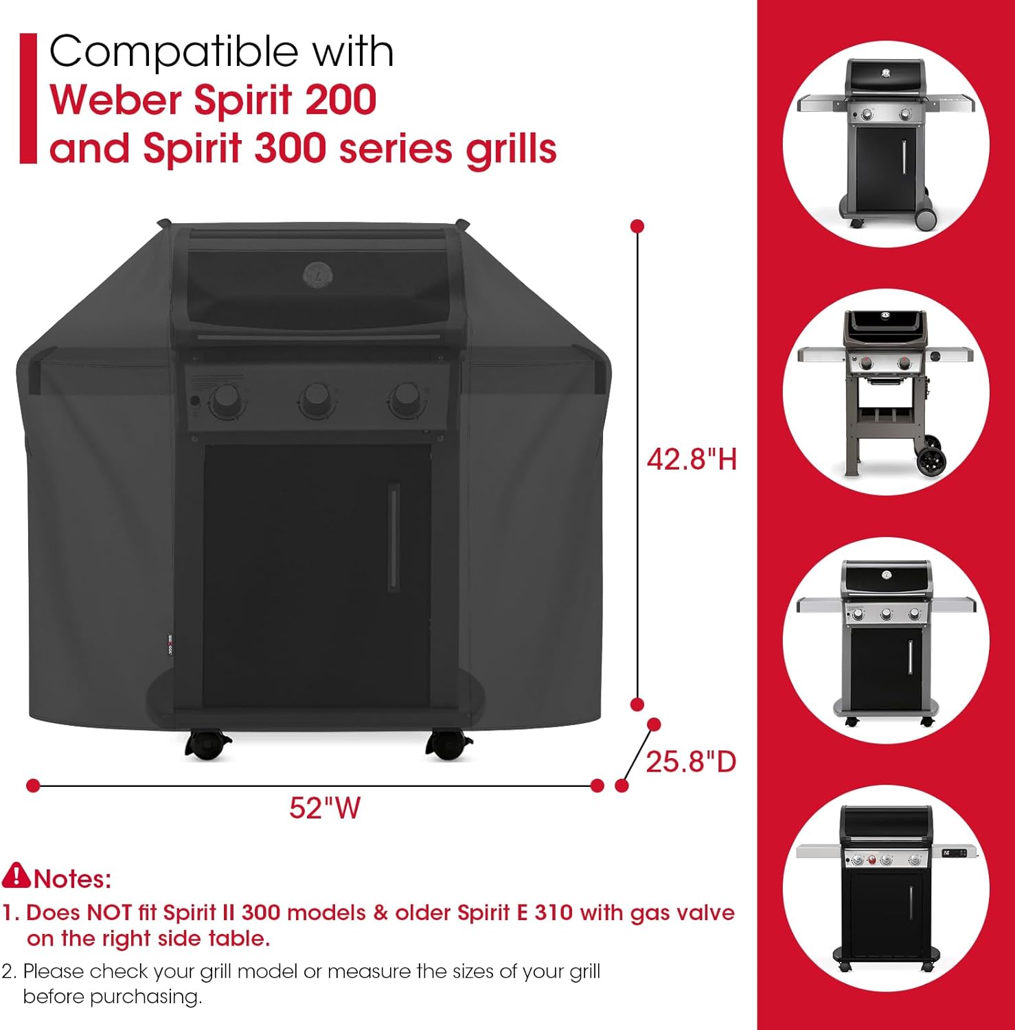 Unicook 52-Inch Grill Cover - Heavy-Duty Waterproof Protection for Weber Spirit 200/300 Series