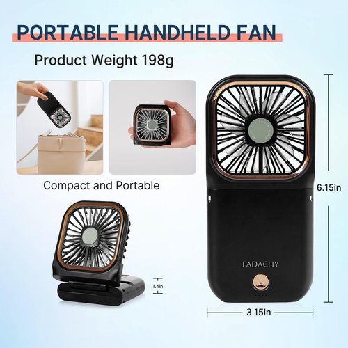 FADACHY Portable Fan,handheld Fan,Mini Fan,Rechargeable Personal Fan, 3000mAh Battery Operated Cooling 3 in 1 Electric Fan for Travel Camping
