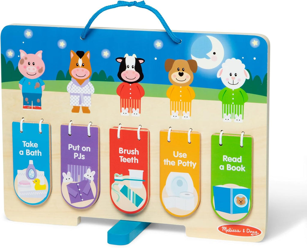 Melissa & Doug My Daily Routines Chart - Wooden Habit Tracker with Multi-Lingual Stickers | Screen-Free Preschool Toy for Ages 3+