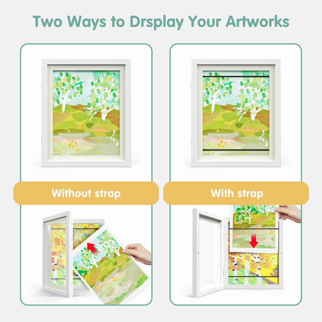 Hsypti Kids Art Frames, Kids Artwork Frames Changeable 8.5 x11 with Mat and 10 x12.5 Without Mat, Front Opening Holds 100 Drawings for Drawings, Artworks, Children Art Projects 4 Pack White
