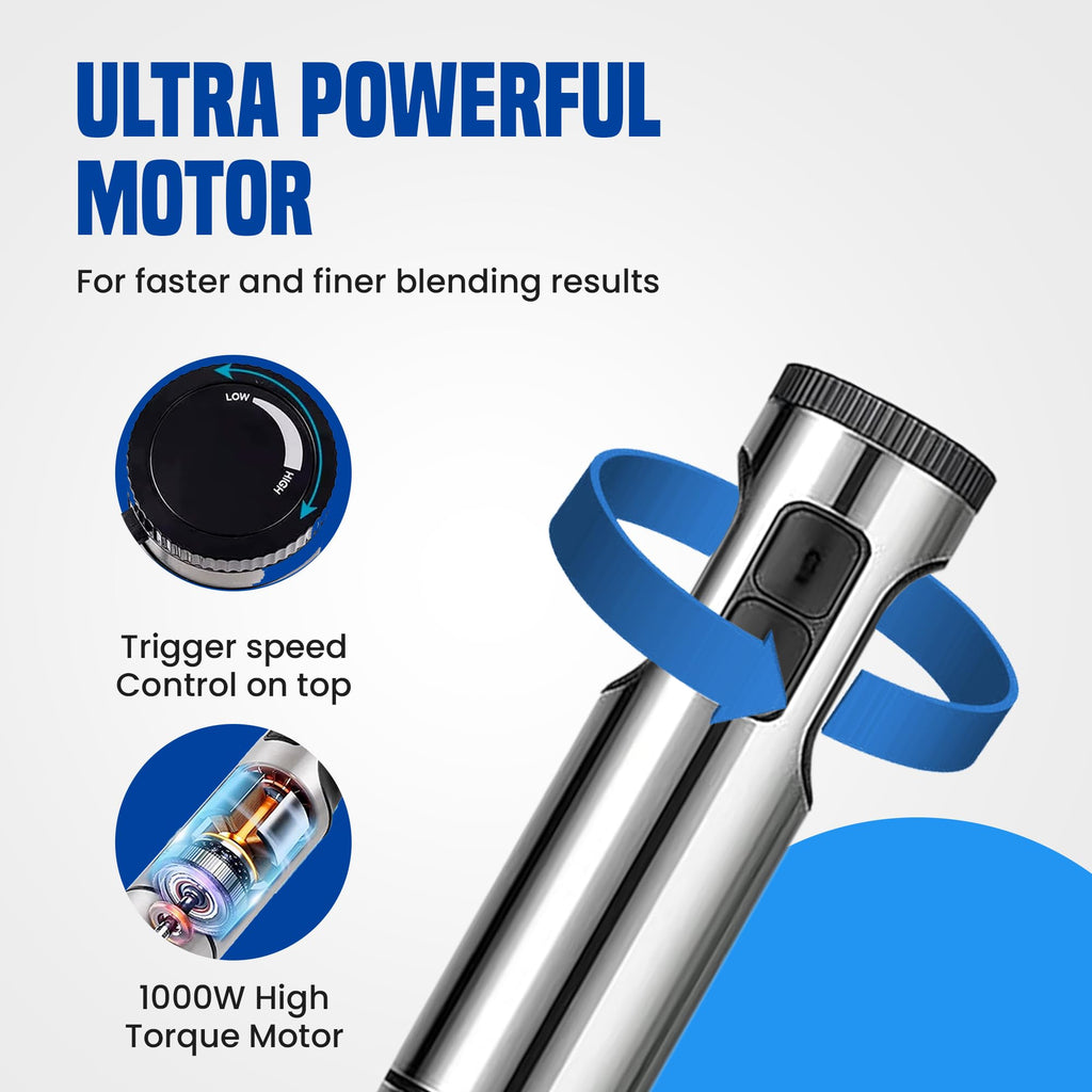 TEGH Immersion Blender Handheld, 8-Speed 4-in-1 Stainless Steel Hand Blender Stick | Electric Hand Mixer & Food Processor | Corded Emulsion Blender for Smoothies, Soups, Sauces & Baby Food