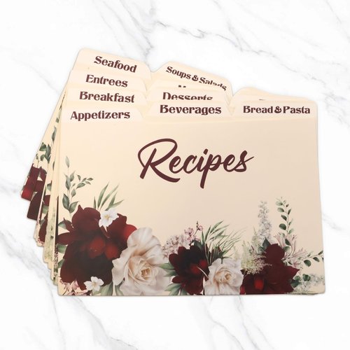 Fancy Land 24 Recipe Card Dividers 4x6 with Tabs Flower Recipe Box dividers Helps Organize Recipe Box Christmas Holiday Party Supplies Kitchen Gift