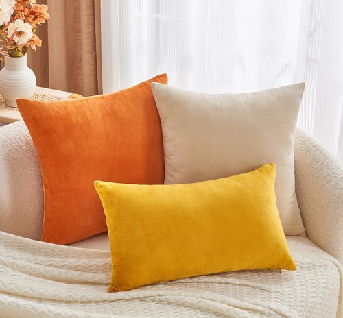 GriNeed Throw Pillow Covers Mustard Yellow Set of 2 18x18 Inch Fall Pillow Covers, Soft Velvet Farmhouse Neutral Decorative Pillowcases for Couch Sofa Bed, Home Boho Decor, Modern Cushion Covers