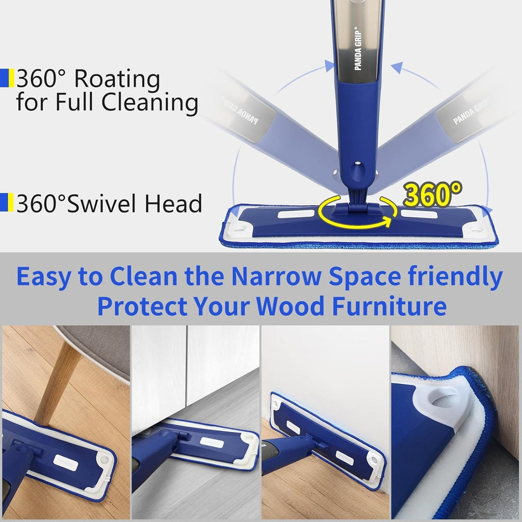 Skiennix Premium Spray Mop - 18-Inch Multi-Purpose Floor Cleaner with 3 Reusable Pads | Blue