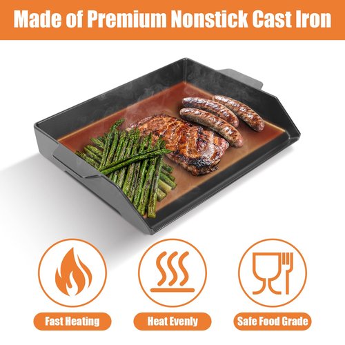 WEBROIL Universal Cast Iron Cooking Griddle Insert,Pre-Seasoned Nonstick Coating Griddle Pan for Gas Grill,BBQ Flat Top Grill Plate with High Sidewalls for All Grills and 4 Burner Range Oven,18.5"x14"