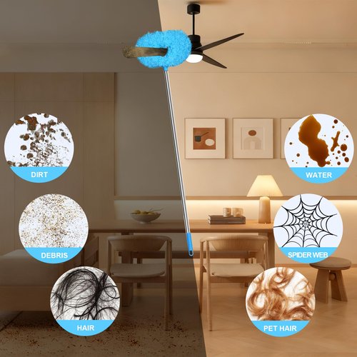 Eunice 13-49.7 Inches Ceiling Fan Duster with Extension Pole, Adjustable and Removable Cleaner Blade for High Ceiling, Fan Cleaner for Window Door Furniture (Blue)