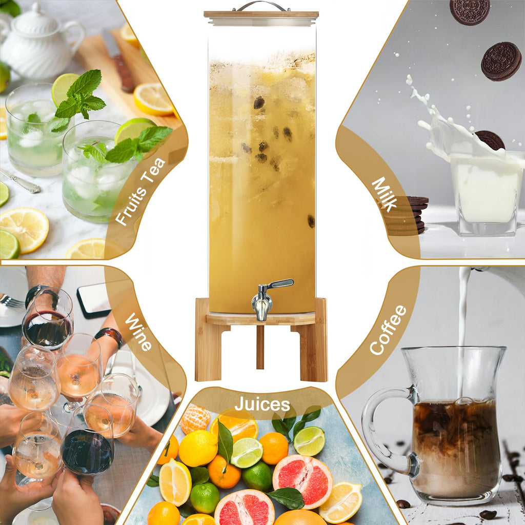 Glass Drink Dispenser,4.1 Gallon Water Dispenser with Stand,Glass Beverage Dispenser with Spigot - Large Drink Dispensers for Parties,Wedding,Bars,Restaurants