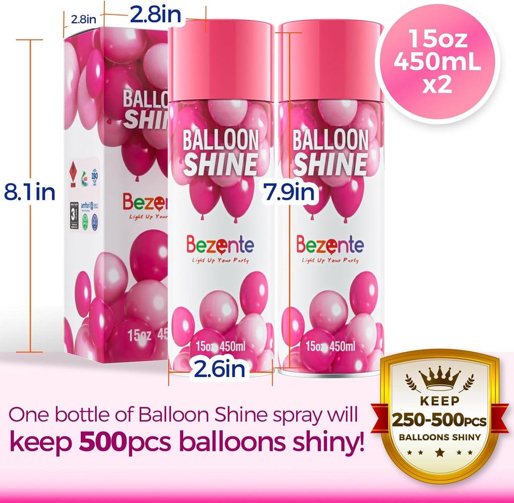 Bezente Balloon Shine Spray - High Shine Waterproof Spray with Dual Nozzles | 2 x 15oz for Events & Parties