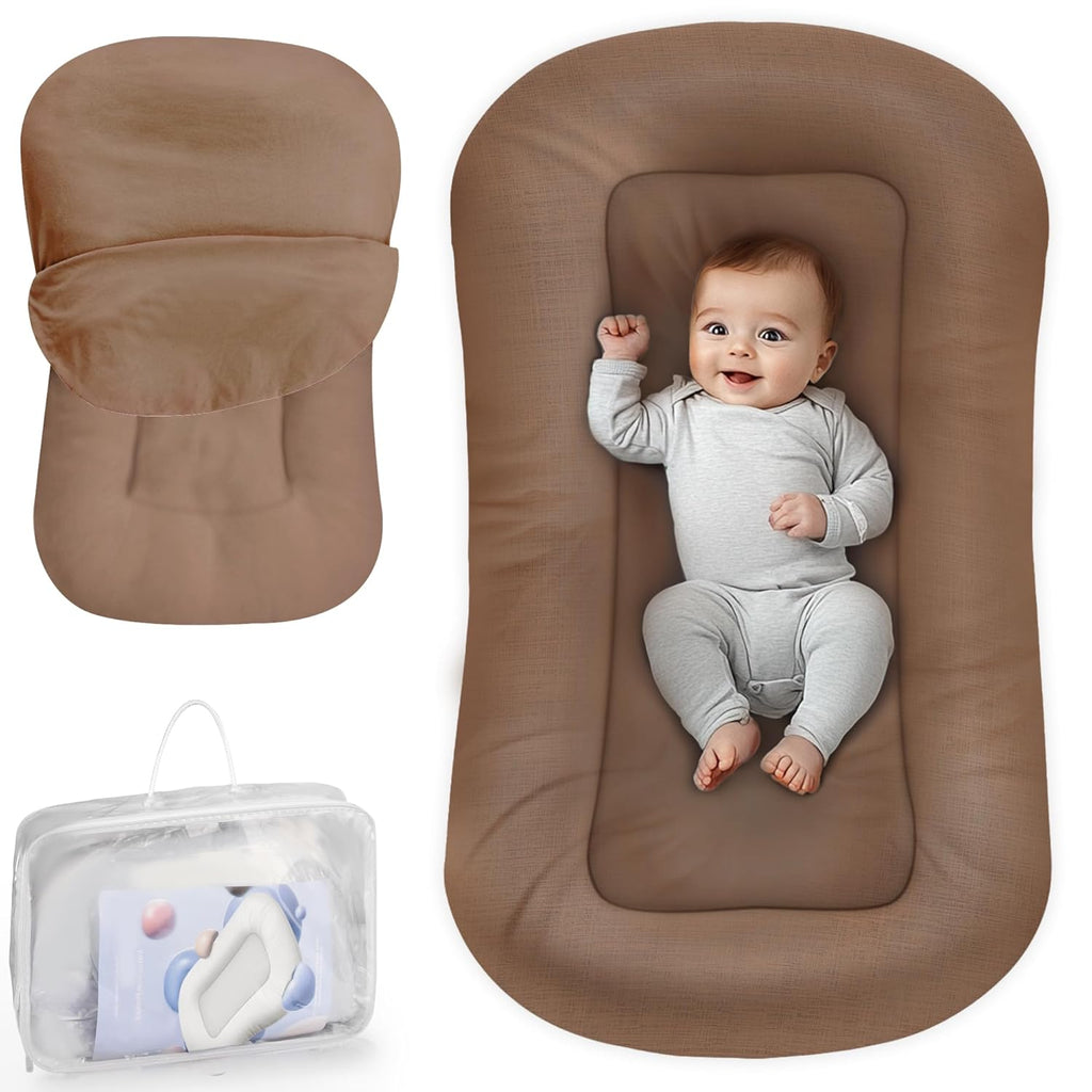 Skiennix Infant Support Cushion - Portable Tummy Time Mat for Newborns 0-24 Months, Soft Cotton, Brown