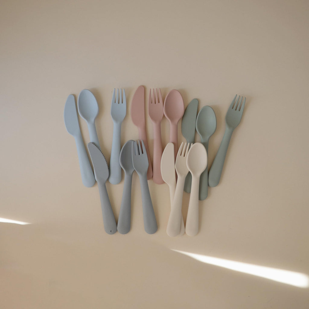 mushie Dinnerware Cutlery Set of 3 For Kids | Made in Denmark (Ivory)
