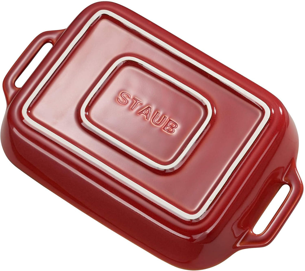 STAUB Ceramic Baking Dish Set - 2-Piece Rectangular Design in Vibrant Red