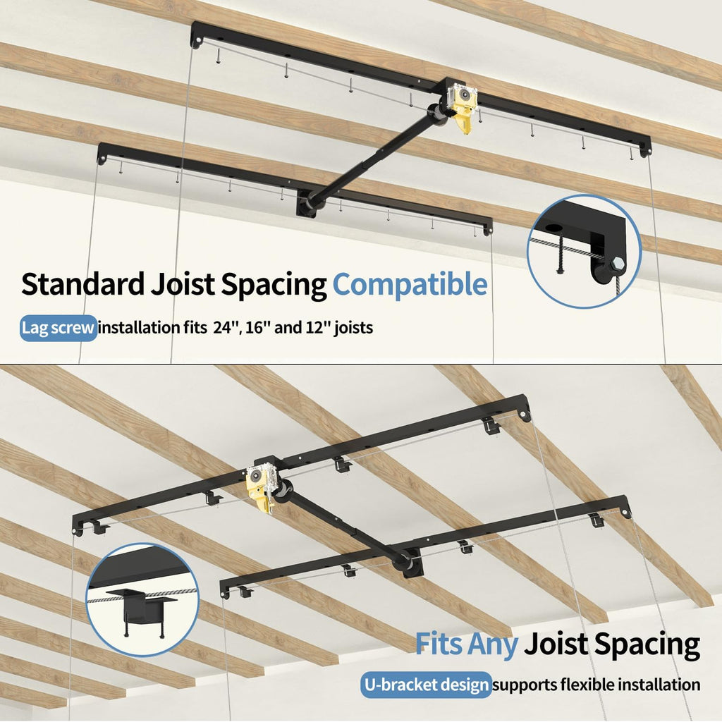 Overhead Garage Storage Rack - Heavy-Duty 4x8 FT Ceiling Mounted System with Safety Lock | 325 lbs Capacity
