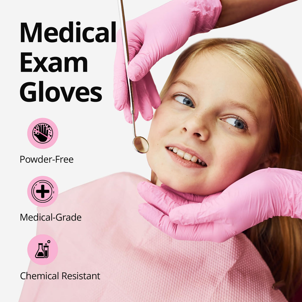 SwiftGrip Pink Nitrile Gloves, 3-mil, Industrial Gloves Disposable Latex Free, for Cleaning & Esthetician, Rubber Powder-Free, 100-ct Box (Small)