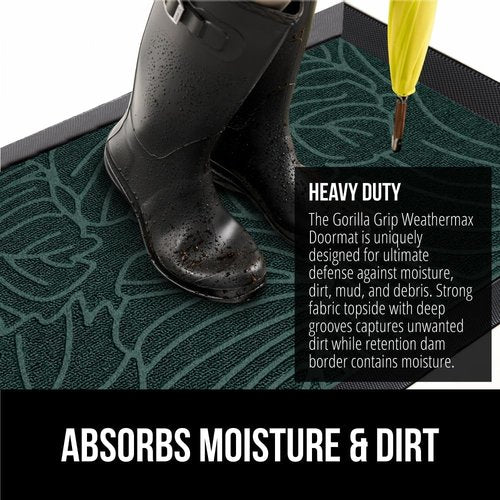 GORILLA GRIP Waterproof All-Season WeatherMAX Doormat - 47x35 Natural Rubber | Stain & Fade Resistant, Easy Clean Green Palm