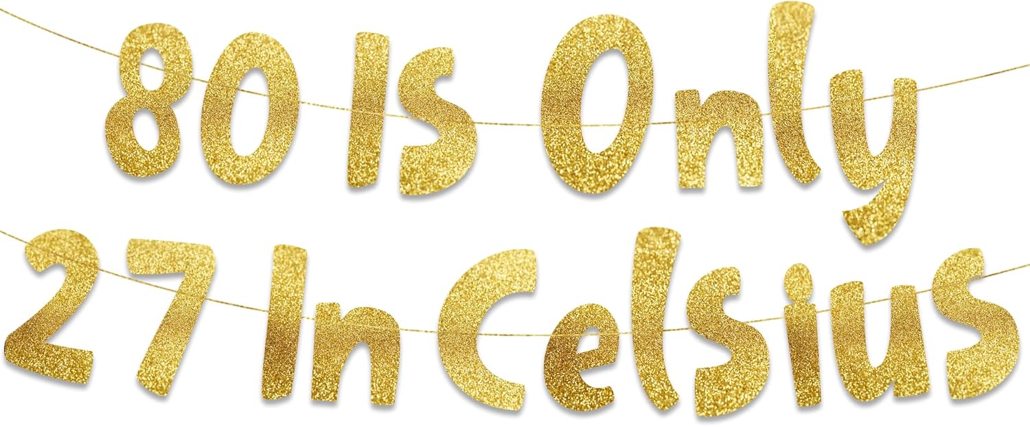 Pre-Strung 80 Gold Glitter Banner | 80th Birthday Decorations for Men & Women - Perfect Party Supplies