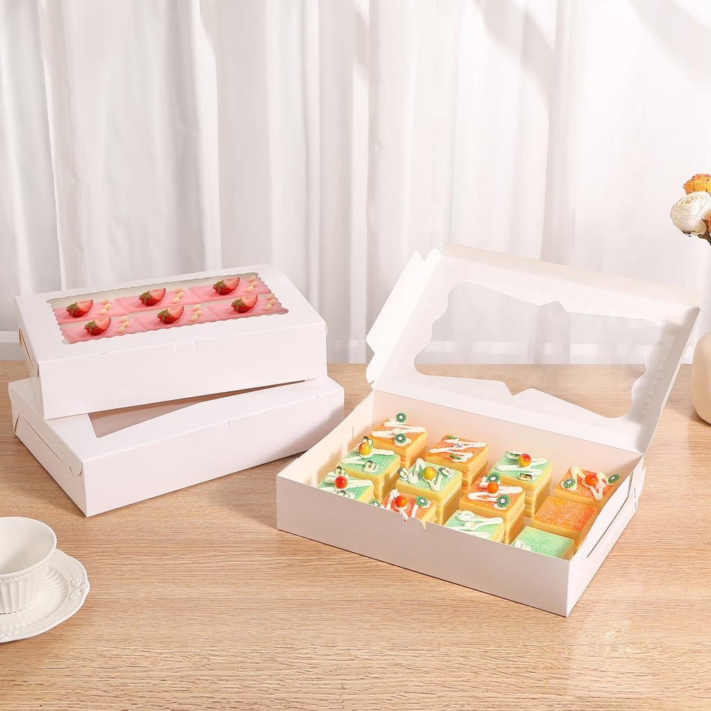 PFAMKEER 12pcs12x8x2.5 Inches Bakery Boxes,Cookie Boxes with 3Style for Window Bread,Treat，Chocolate,Strawberries,Dessert,Cakes,Donuts,Muffins,pastry