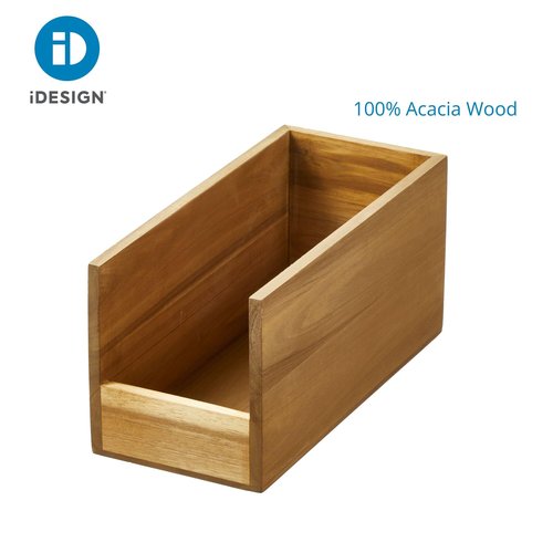 iDesign Acacia Wood Open-Front Bin for Pantry Organization – Natural