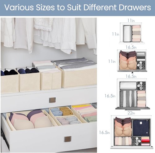Criusia Drawer Organizer - 16 Pack Foldable Closet Organizers for Clothes, Socks & Accessories | Beige