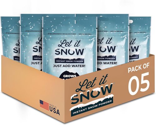 Let It Snow Instant Fake Snow Powder - Safe & Easy Artificial Snow for Holiday Decor | 5 Packs, Makes 5 Gallons
