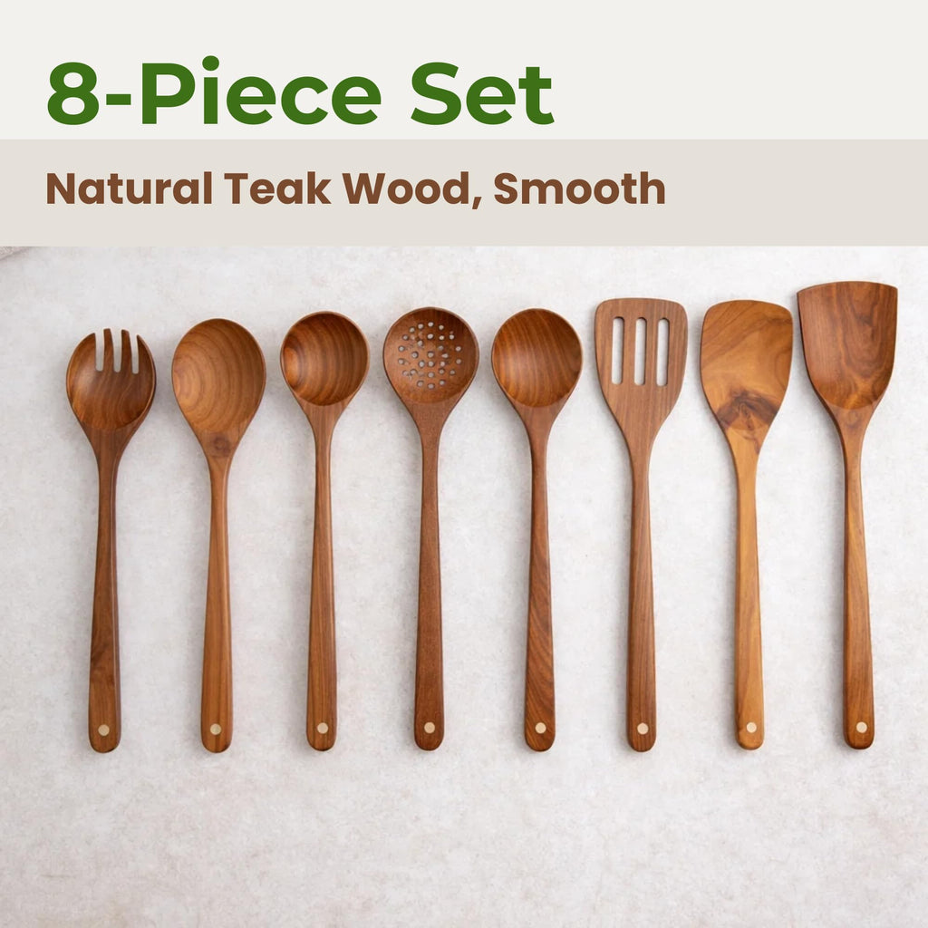 Solange & Frances Teak Wooden Utensil Set. Premium Cooking Utensils, and Non Toxic Cooking Utensils. Unique Gift for Women, Gift for Mom, Gifts for Grandma, or Gifts for Women Who Have Everything