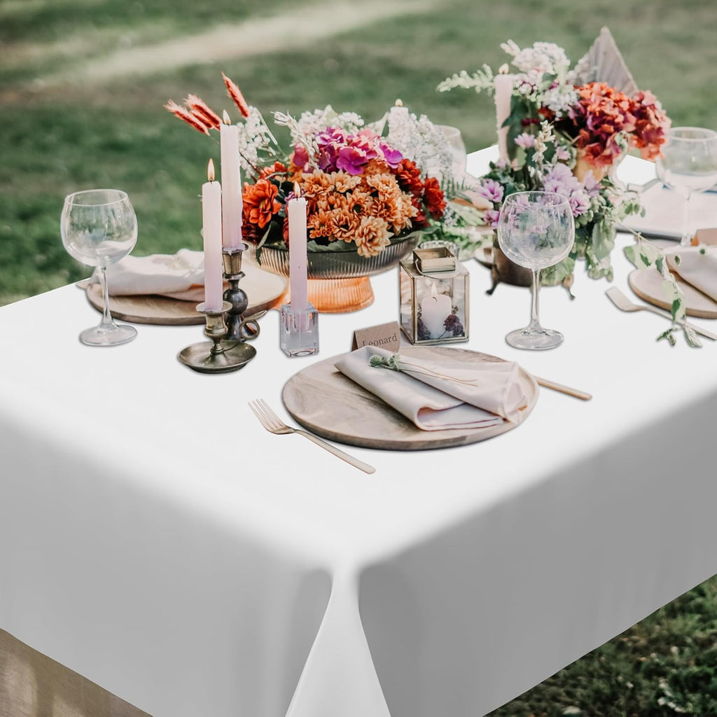 Skiennix White Plastic Tablecloths - Sturdy Disposable 54 x 108 Inches for Effortless Cleanup | Perfect for Parties & Picnics