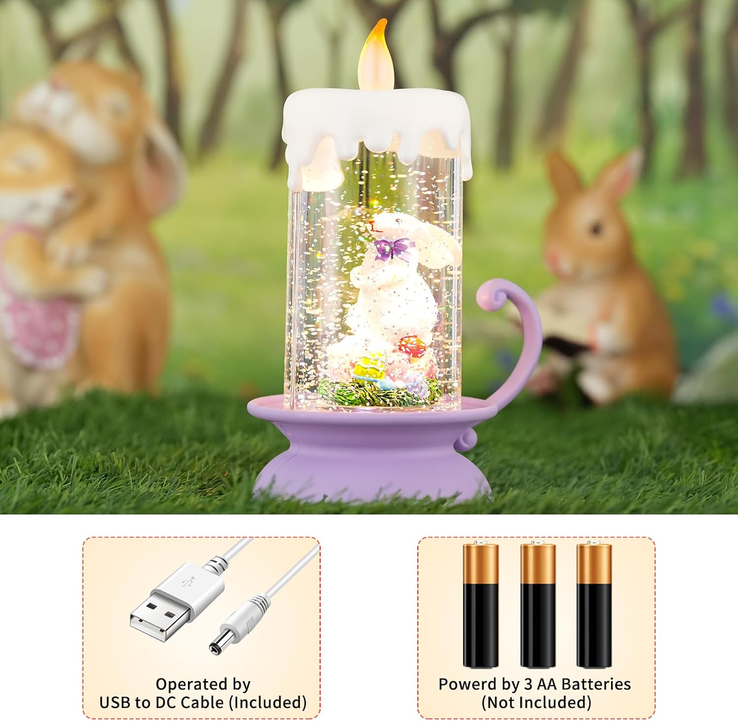 Regine Switzerland Easter Snow Globe Lantern - Swirling Glitter, USB & Battery Operated, Perfect for Spring Decor