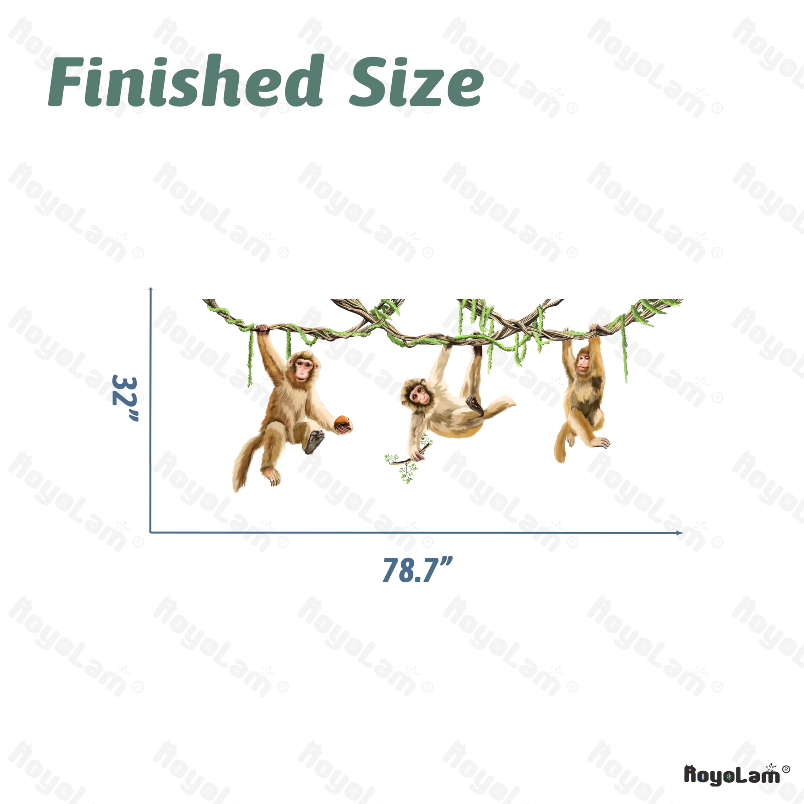 RoyoLam 78.7'' x 32'' Large Monkeys Hanging on Vines Wall Decal Nursery Macaque Animal Wall Sticker Removable Peel and Stick Wall Art Decor for Kids Baby Classroom Preschool Living Room Bedroom School