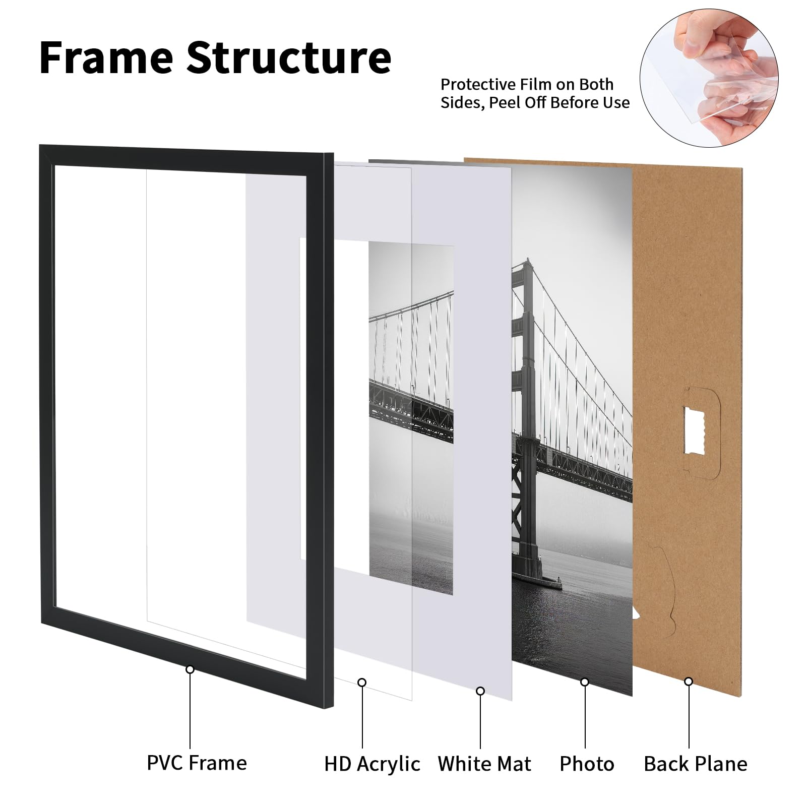 CRUGLA 5x7 Picture Frames Set of 11, Display Pictures 4x6 with Mat or 5 by 7 without Mat, Wall or Tabletop Display, Black