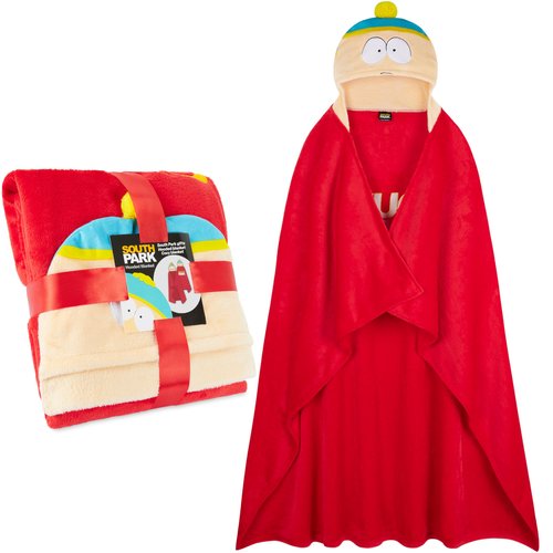 South Park Adult Blanket with Hood, 51x59 in, Fleece Wearable Blanket Loungewear, Warm, Cozy Gifts for Men (Red South Park)