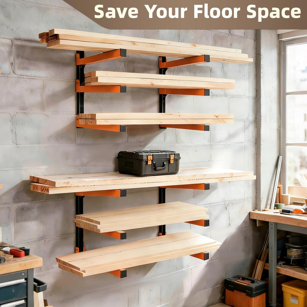 Skiennix Wall Mounted Lumber Storage Rack - Heavy Duty Steel Organizer for Garages & Workshops