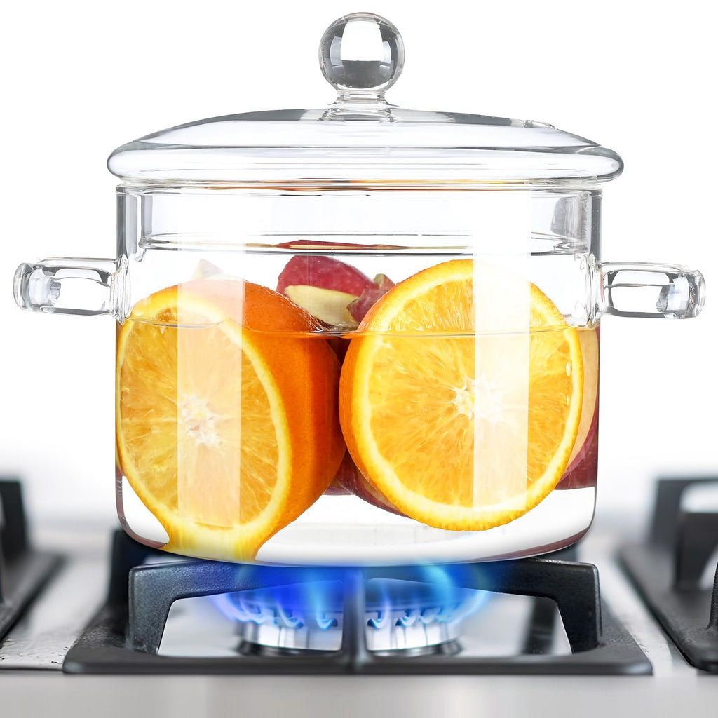 Glass Pots for Cooking on Stove, 1.5L/50OZ Glass simmer pot with Lid,High Borosilicate Pot pourri Simmer Pot, Heat-Resistant Suitable for Pasta, Soup, Milk, Fruit, Tea (1.5, Liters)
