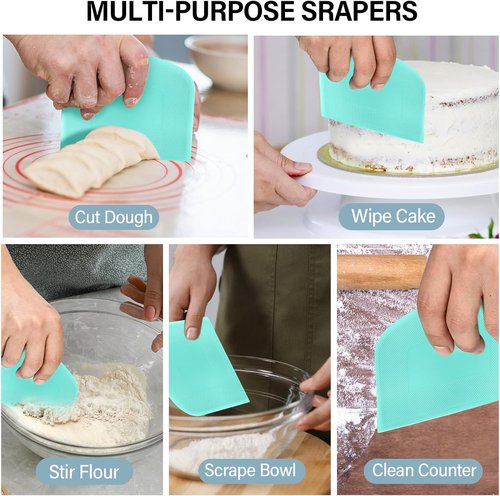 Ecavria Premium Stainless Steel Bench Scraper - Versatile Dough Cutter Set with 2 Flexible Bowl Scrapers