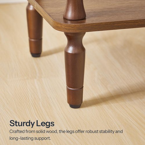 HOOBRO End Table, 2-Tier Small Side Table with Spindle Legs, Nightstand with Storage Shelves, Sofa Side Table, for Small Space, Living Room, Bedroom, Walnut WL189BZ01