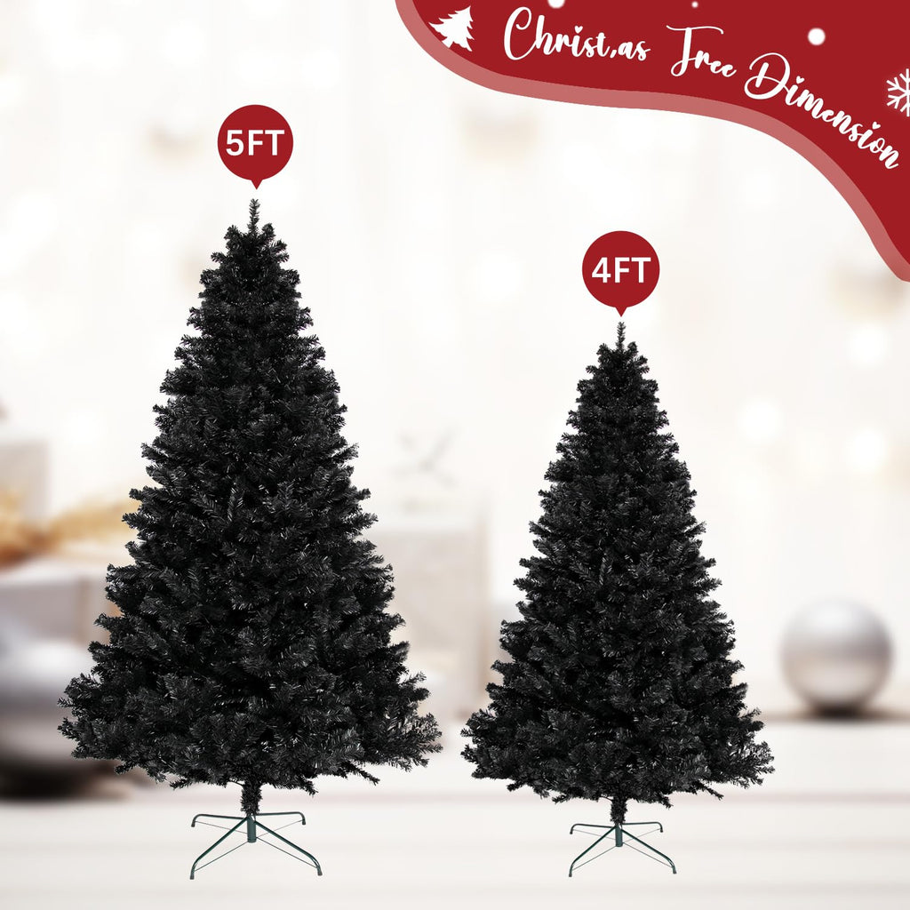 ULICO 4ft Artificial Black Christmas Tree,Premium Spruce Xmas Tree with 450 Branch Tips, Fake Christmas Tree with Foldable Metal Base Stand,Home, Office,Party Decoration