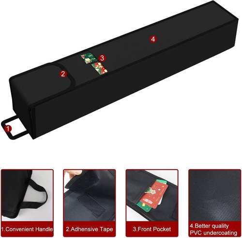 Demao Wrapping Paper Storage Bag - 31" Gift Organizer with Pocket for 9 Standard Rolls (Black)