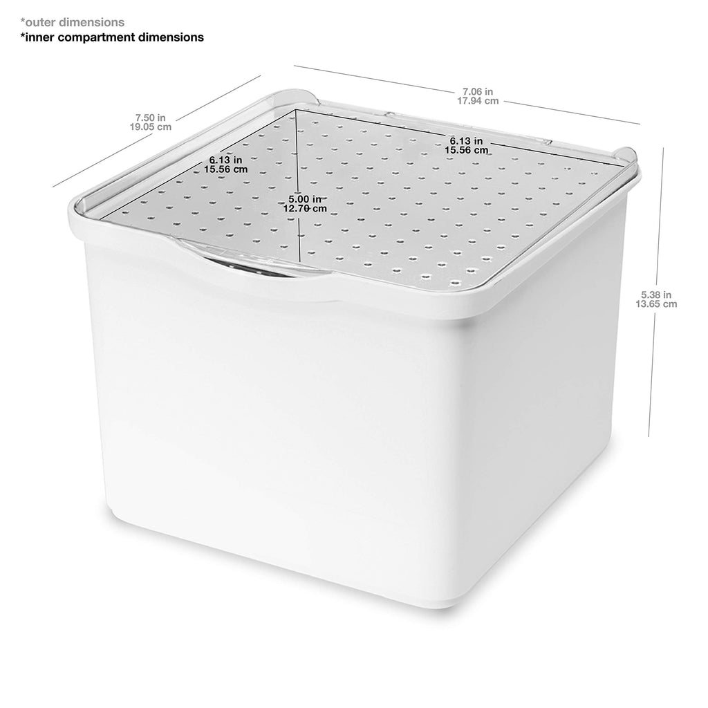 madesmart Small Stacking Lid Bin, Clear-Lid Organizer for Makeup, Cotton Balls, Hair Accessories & Bathroom Essentials, Stackable Storage Bin, White