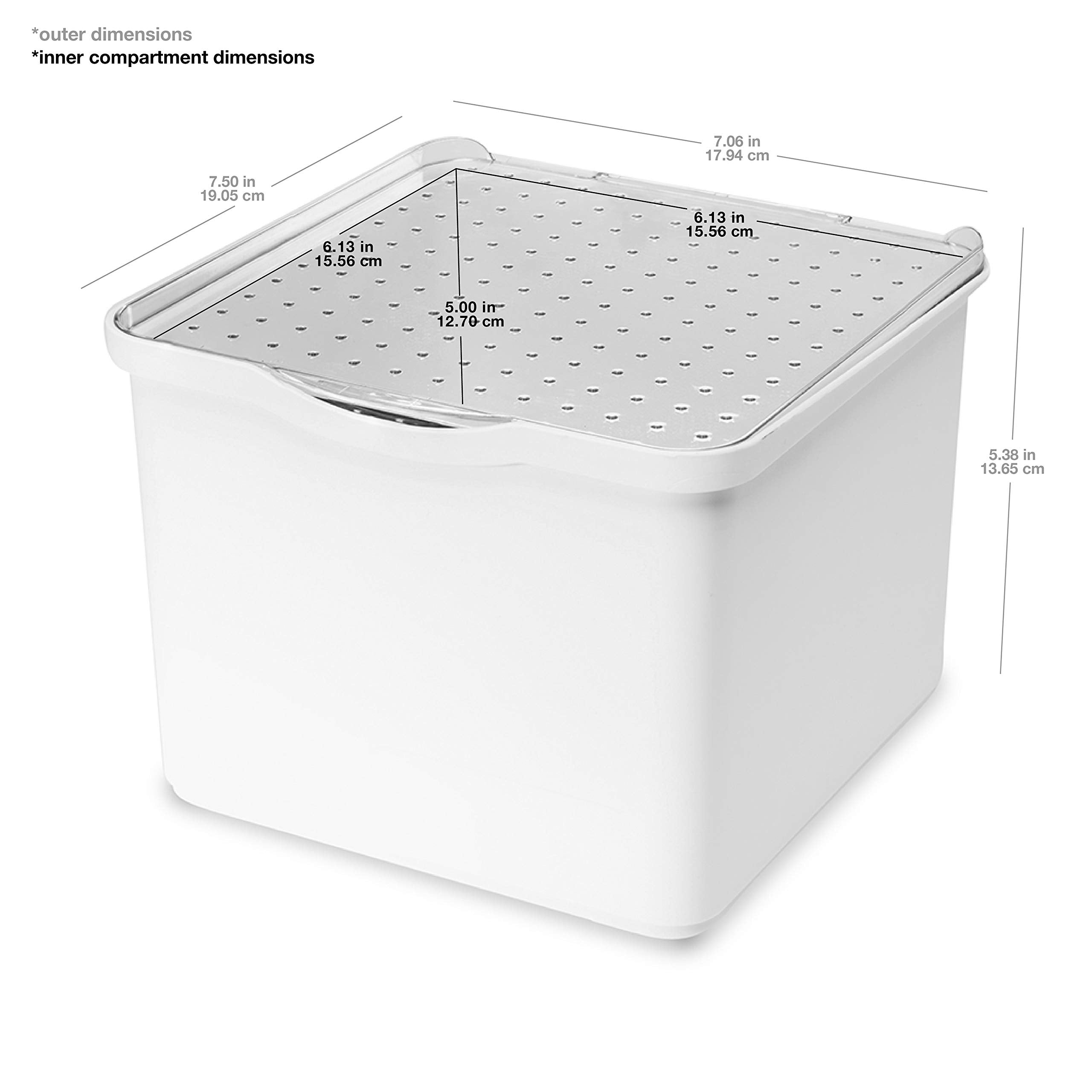 madesmart Small Stacking Lid Bin, Clear-Lid Organizer for Makeup, Cotton Balls, Hair Accessories & Bathroom Essentials, Stackable Storage Bin, White