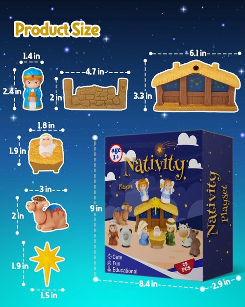 HARDWIND Nativity Set for Kids - 25-Piece Christmas Story Playset Figurines | Toddler-Friendly Design