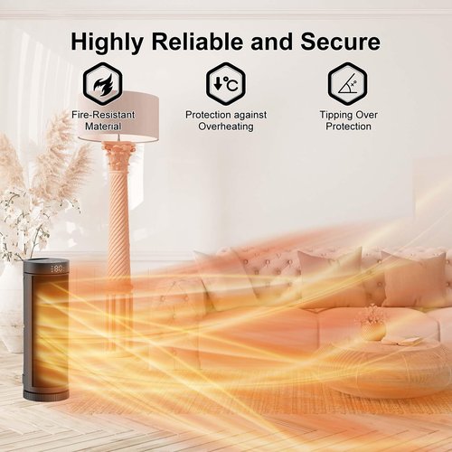 Space Heater for Indoor Use - 17 inches 1500W Electric Heaters with Thermostat, 70° Oscillation, 5 Modes, Remote, 12H Timer, Quiet Portable Heater for Office, Bedroom, Large Room