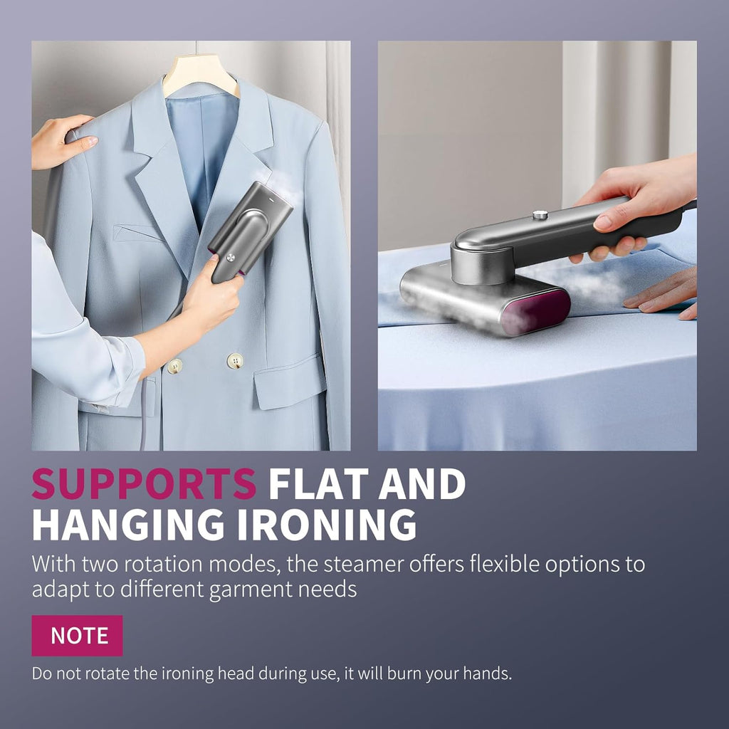 Skiennix Portable Garment Steamer - Fast Heat-Up in 15s, 70ml Water Tank, Travel-Friendly | Silver Gray
