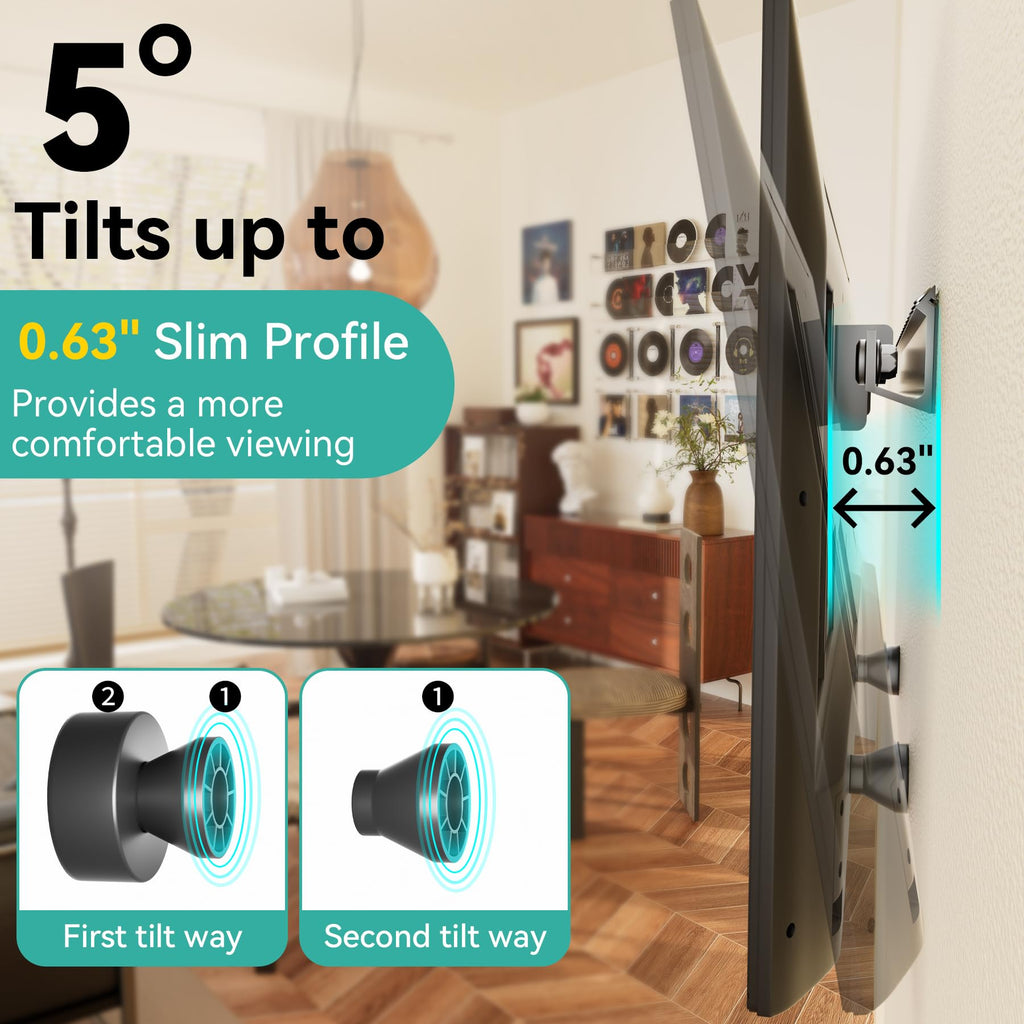 Auoace No Drill TV Wall Mount for 22 to 55 inch TVs, Drywall Smart TV Bracket Tilts Up to 5°, Low Profile TVs Mount up to 100 Lbs, Fast to Install for Bedroom, Living Room, Include All Hardware kit