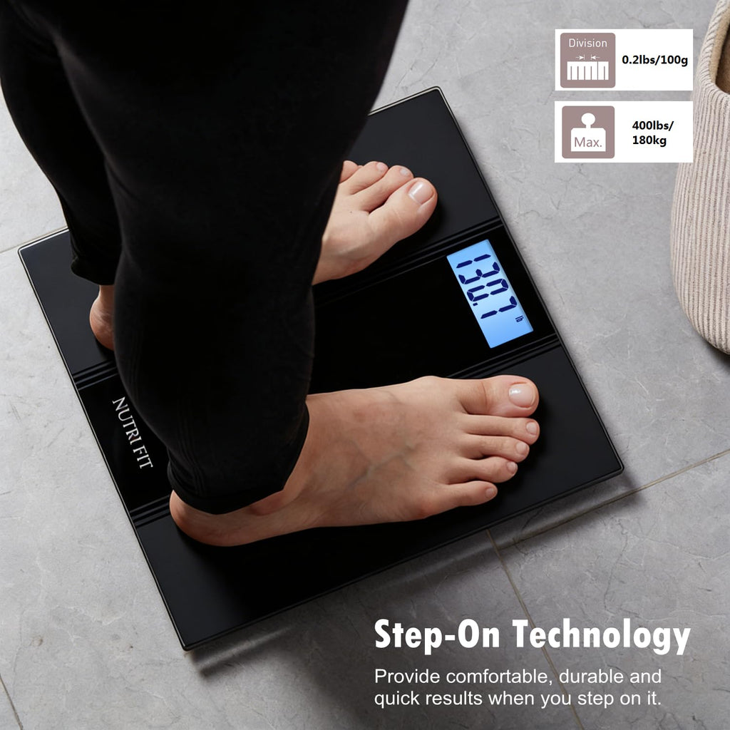 NUTRI FIT Scale for Body Weight Digital Bathroom Scale, Highly Accurate Electronic Weighing Machine for People, LCD Backlit Display, Large Size for Safe Home Use, 400 lbs
