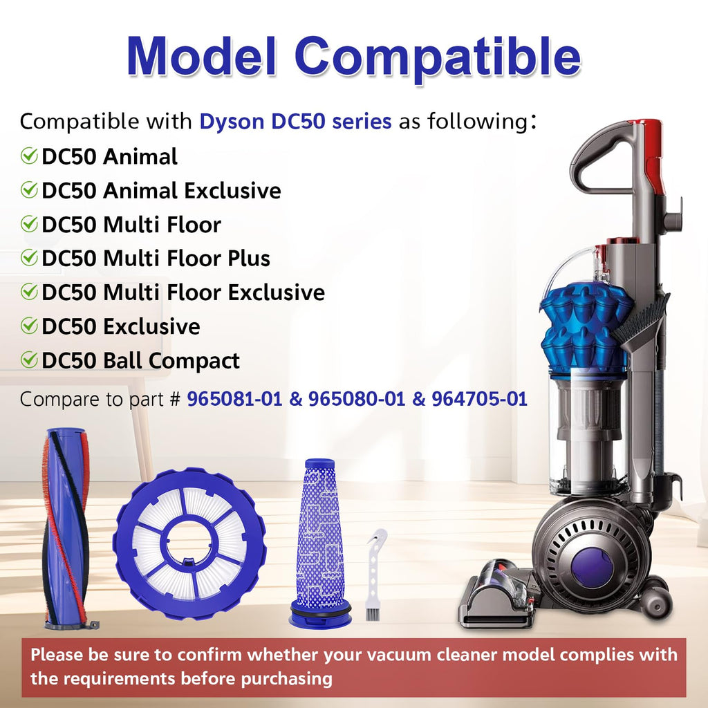 DC50 Roller Brush and Fiter Replacement Compatible With Dyson DC50 Animal Multi Floor Complete Vacuum, Filters Brush Kit, Compare to Part 964705-01 965081-01 965080-01