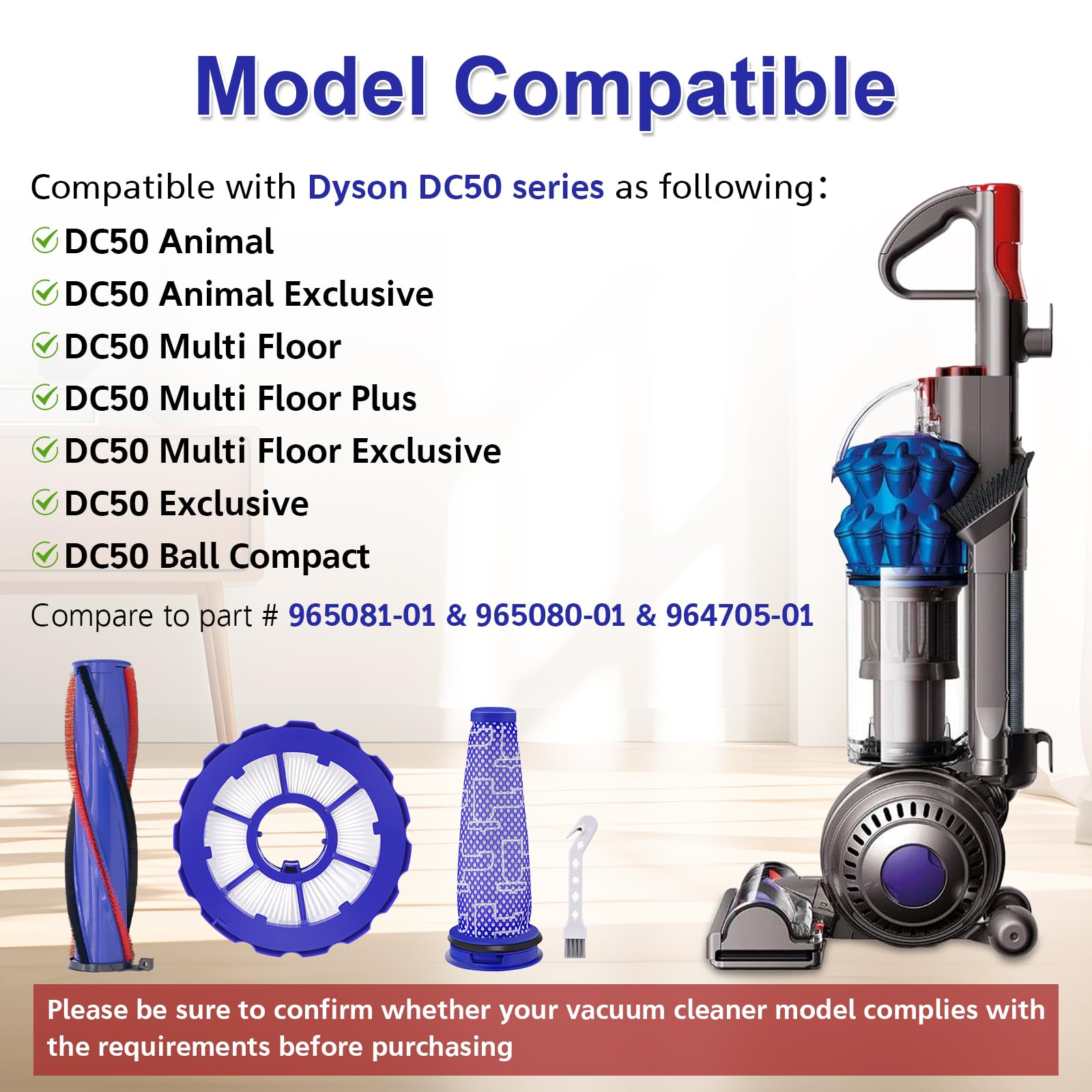 DC50 Roller Brush and Fiter Replacement Compatible With Dyson DC50 Animal Multi Floor Complete Vacuum, Filters Brush Kit, Compare to Part 964705-01 965081-01 965080-01