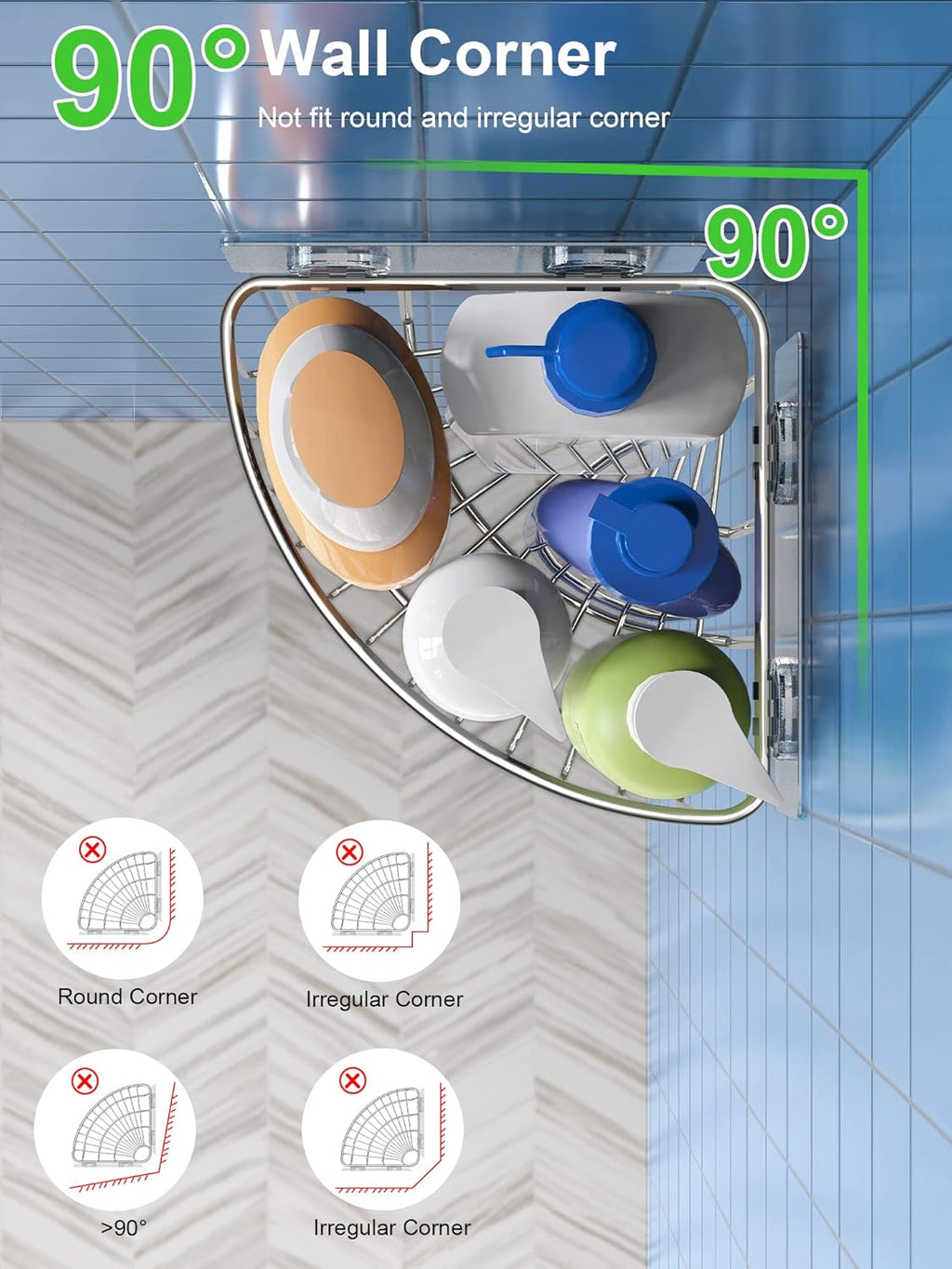 SMARTAKE Corner Shower Caddy - Deep Basket Design, Wall-Mounted Stainless Steel Organizer (Silver)