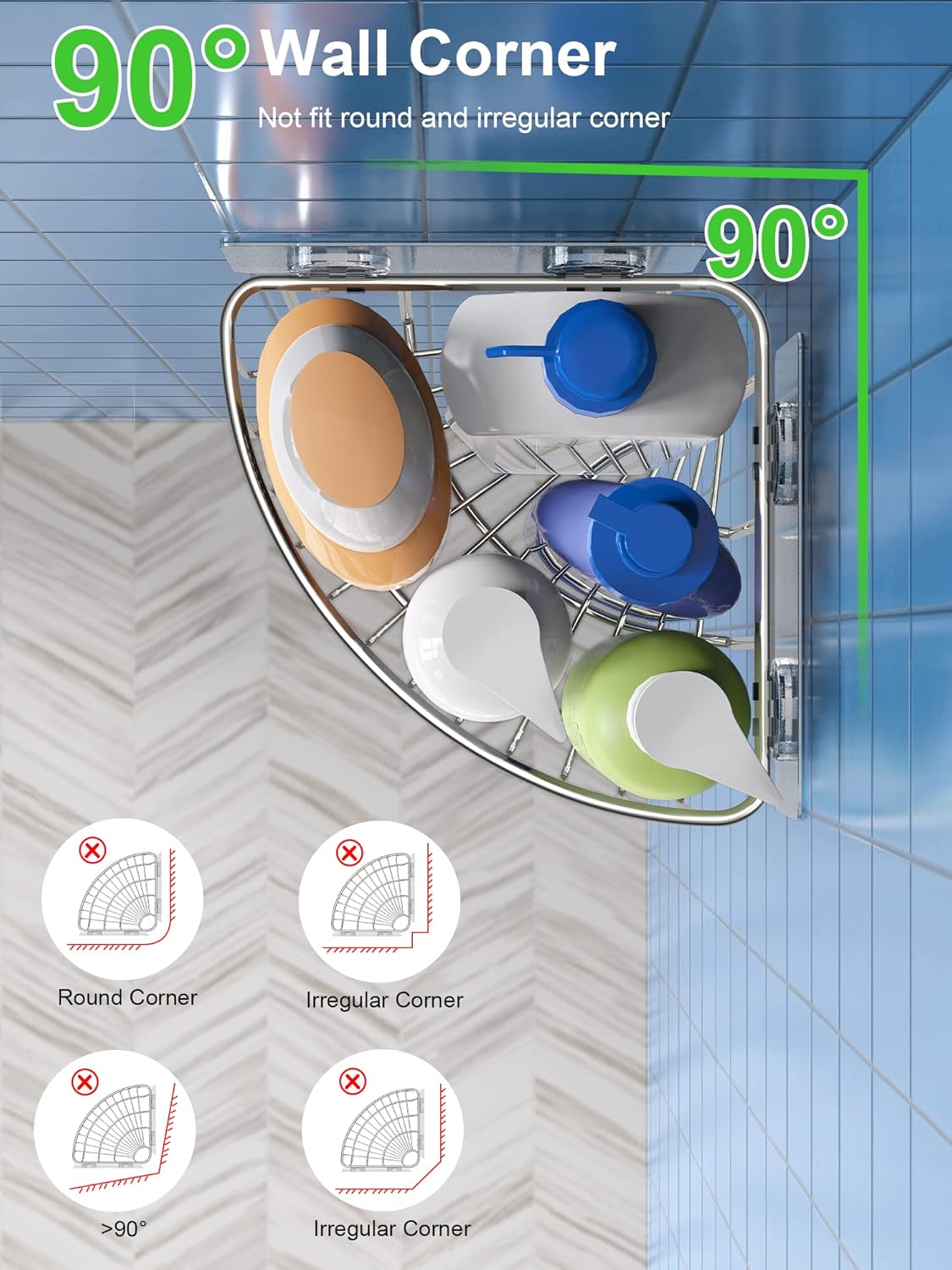 SMARTAKE Corner Shower Caddy - Deep Basket Design, Wall-Mounted Stainless Steel Organizer (Silver)