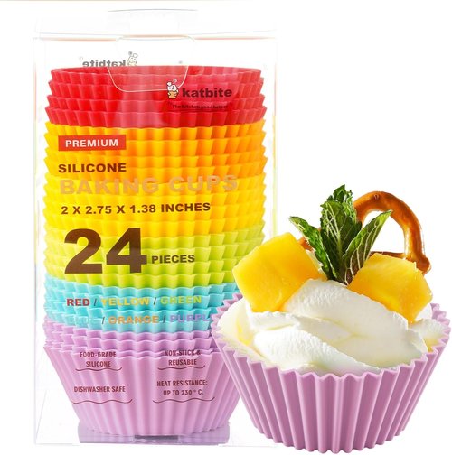 Katbite Silicone Cupcake Liners - 24 Pack Non-Stick Heavy Duty Muffin Molds | Perfect for Parties & Baking, Multicolor