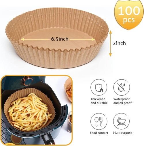 Ailun Air Fryer Paper Liners - 100PCS Non-Stick Parchment, Oil Resistant, 6.5 Inch for 2-5 QT Air Fryers