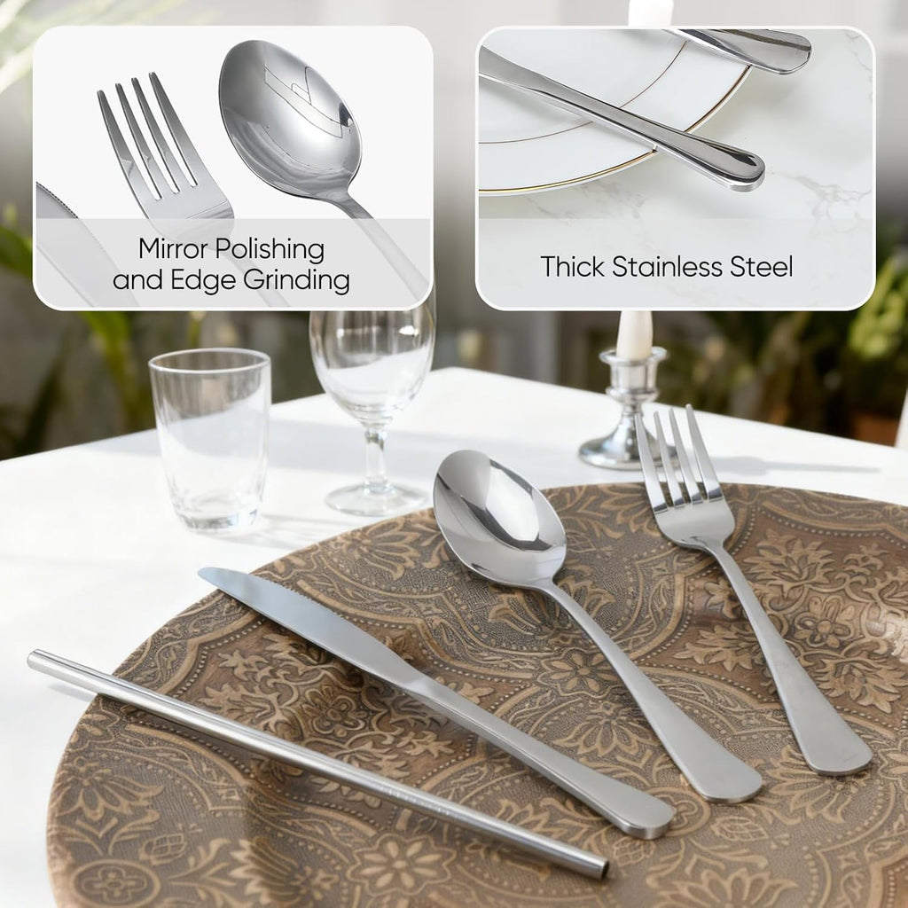 Skiennix Travel Camping Utensils Set - 6 Pcs Reusable Stainless Steel Cutlery with Case | Eco-Friendly Silverware for On-the-Go